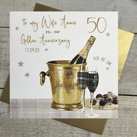 PERSONALISED - WIFE GOLDEN ANNIVERSARY CHAMPS BUCKET & TARTAN FLUTES (P23-55-W50)