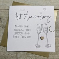 1ST ANNIVERSARY CARD - FLUTES & WOODEN HEART (S110-1X)