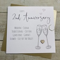 2ND ANNIVERSARY CARD - FLUTES & WOODEN HEART (S110-2X)