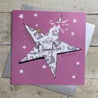 LARGE CARD - DAUGHTER - BIG PINK LEOPARD PRINT STAR CARD (XS250-D)