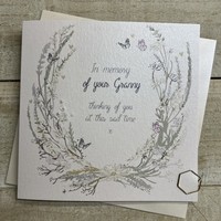 GRANNY - SYMPATHY CARD WHITE GREEN FLOWERS (D244-GY)