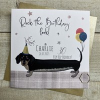 PERSONALISED DOG CARD - DASHOUND WITH BALLOONS (P23-S377)
