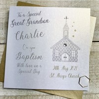 PERSONALISED GREAT GRANDSON BAPTISM SILVER CHURCH (P23-15-B-GGS)
