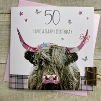 ANY AGE - 30,40,50,60,70,80, FEMALE HIGHLAND COW CARD (S381-50)