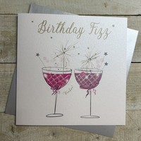 2 PINK SPARKLY COUPE COCKTAIL GLASSES BIRTHDAY CARD (D220)