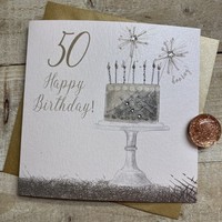 AGE 50 - GOLD & SILVER SPARKLER CAKE CARD (D129-50)