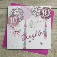 DAUGHTER AGE 10 - LEOPARD PRINT BALLOONS CARD (S272-10)