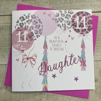 DAUGHTER AGE 11 - LEOPARD PRINT BALLOONS CARD (S272-11)