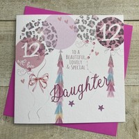 DAUGHTER AGE 12 - LEOPARD PRINT BALLOONS CARD (S272-12)