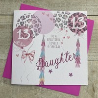 DAUGHTER AGE 13 - LEOPARD PRINT BALLOONS CARD (S272-13)