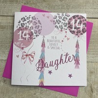 DAUGHTER AGE 14 - LEOPARD PRINT BALLOONS CARD (S272-14)