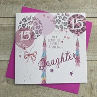 DAUGHTER AGE 15 - LEOPARD PRINT BALLOONS CARD (S272-15)