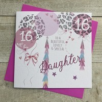 DAUGHTER AGE 16 - LEOPARD PRINT BALLOONS CARD (S272-16)