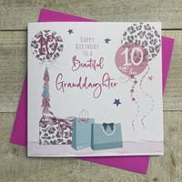 GRANDDAUGHTER AGE 10 - LEOPARD PRINT PRESSIES & BALLOONS CARD (S273-10)