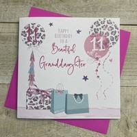 GRANDDAUGHTER AGE 11 - LEOPARD PRINT PRESSIES & BALLOONS CARD (S273-11)