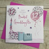 GRANDDAUGHTER AGE 12 - LEOPARD PRINT PRESSIES & BALLOONS CARD (S273-12)