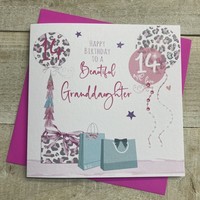 GRANDDAUGHTER AGE 14 - LEOPARD PRINT PRESSIES & BALLOONS CARD (S273-14)