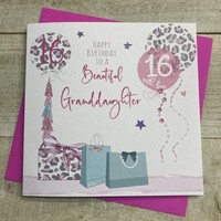 GRANDDAUGHTER AGE 16 - LEOPARD PRINT PRESSIES & BALLOONS CARD (S273-16)