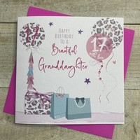 GRANDDAUGHTER AGE 17 - LEOPARD PRINT PRESSIES & BALLOONS CARD (S273-17)