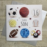 SUPER SON AGE 16 - SPORTS BALLS LARGE BIRTHDAY CARD (XS367-S16)