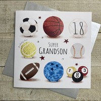 SUPER GRANDSON AGE 18 - SPORTS BALLS LARGE BIRTHDAY CARD (XS367-GS18)