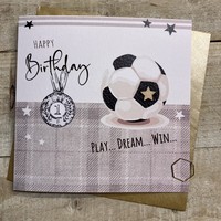 FOOTBALL BIRTHDAY CARD - GREY TARTAN (S404)
