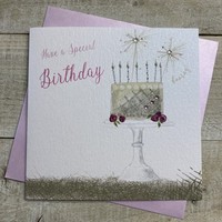 SILVER & GOLD CAKE BIRTHDAY CARD (D221)