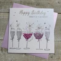 FLUTES & PINK COUPE GLASSES BIRTHDAY CARD (D219)