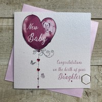 NEW BABY DAUGHTER - PINK HEART BALLOON & ELEPHANT (D267)