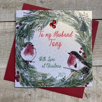 ANY RELATION - PERSONALISED CHRISTMAS CARD - ROBINS & WREATH (P-C23-16)