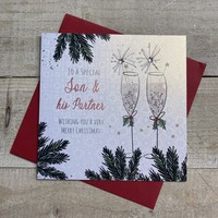 SON & HIS PARTNER - FLUTES WITH SPARKLERS CHRISTMAS CARD (C23-96-SP)