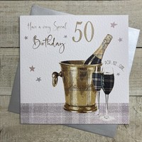 50TH BIRTHDAY - GOLD CHAMPS BUCKET LARGE CARD (S353-50 & XS354-50)