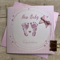 NEW BABY - PINK FOOTPRINTS & GINHGAM (D271)