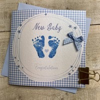 NEW BABY - BLUE FOOTPRINTS & GINHGAM (D272)