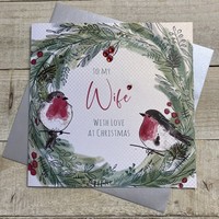 WIFE - ROBINS & WREATH LARGE CHRISTMAS CARD (XC23-37-W)