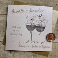DAUGHTER & SON-IN-LAW WEDDING - COUPE GLASSES WITH SPARKLERS (S-D332)