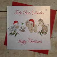CHRISTMAS - BEST GODMOTHER - SILVER TOYS & SANTA HATS (X14-104)