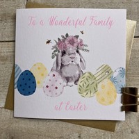 LOVELY FAMILY EASTER CARD BUNNY PINK FLOWERS & EGGS (E24-13-FAM)