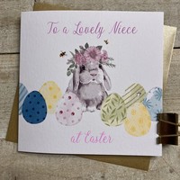NIECE EASTER CARD BUNNY PINK FLOWERS & EGGS (E24-13-NIE)