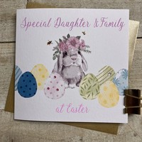 DAUGHTER & FAMILY EASTER CARD BUNNY PINK FLOWERS & EGGS (E24-13-DFAM)