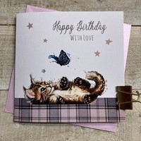 CUTE CAT & BUTTERFLY BIRTHDAY CARD (S388)