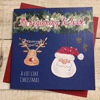 ITS BEGINNING TO SANTA & DEER BLUE BAUBLES - CHRISTMAS CARD (C24-7)
