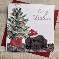 CUTE LABRADOR DOG & TREE - CHRISTMAS CARD (C24-140)