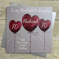 HUSBAND 70TH BIRTHDAY - HEART BALLOONS LARGE CARD (XDB108-70)