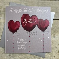 PARTNER BIRTHDAY - HEART BALLOONS - LARGE CARD (XDB108-P)