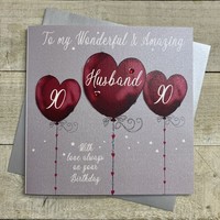 HUSBAND 90TH BIRTHDAY - HEART BALLOONS - LARGE CARD (XBD108-90)