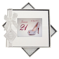 PERSONALISED ANY AGE SILVER SHOE GUEST BOOK (P-GB21G)