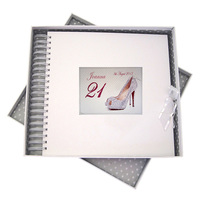 PERSONALISED ANY AGE SILVER SHOE (PL14)  -CARD & MEMORY BOOK (P-GB21C)