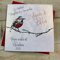 PERSONALISED CHRISTMAS ROBIN WITH RED GLITTERY CHEST (PERX-21)