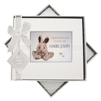PERSONALISED CHRISTENING SILVER BUNNY GUEST BOOK (P-CS3)